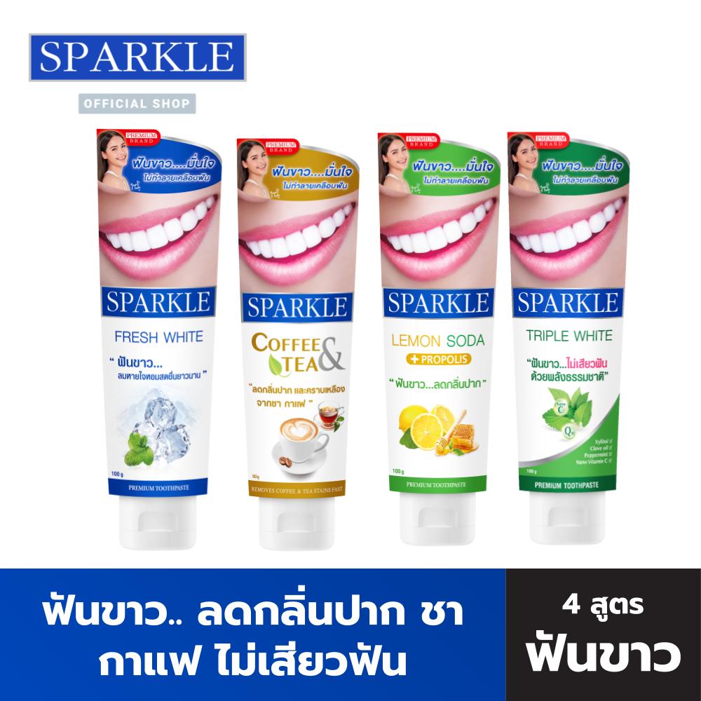 SPARKLE ยาสีฟัน สปาร์คเคิล ยกเซท 4 หลอด (4 สูตร WHITE100G./ LEMON SODA100G./ TRIPLE WHITE100G./ COFFEE 90G.)
